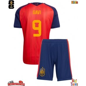 Spain Paez Gavi #9 Replica Home Stadium Kit for Kids World Cup 2026 Short Sleeve (+ pants)